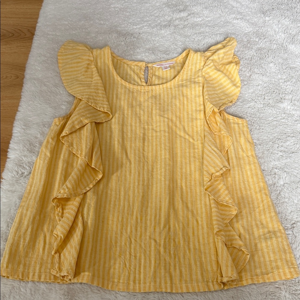 Jillian Harris / Joe Fresh Yellow Striped Ruffle Sleeve Top Small